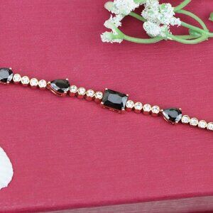 "Elegant Black & Clear Stone Rose Gold Bracelet, XPBL0824
